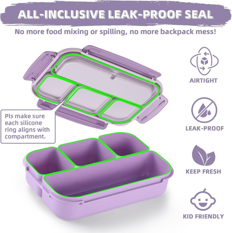 QQKO Bento Box Adult Lunch Box, Lunch Containers for Adults Men Women, Kids Lunch Boxes for School with 4 Compartments, Sauce Container, Utensils and Muffin Cups, Purple - Image 5